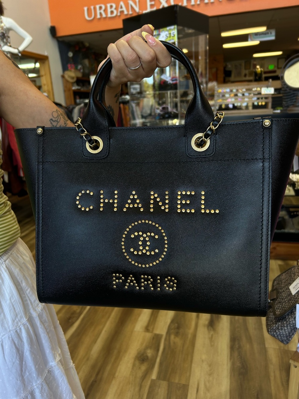 Chanel Small Studded Deauville Tote Black